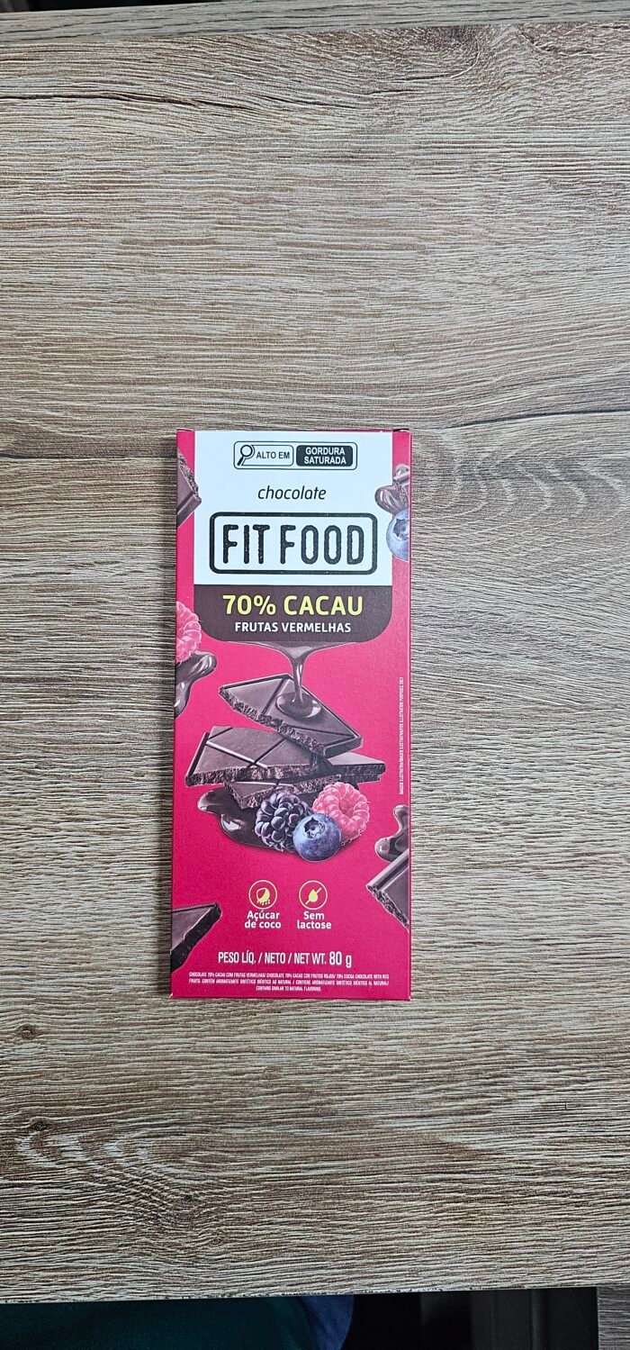 Chocolate Fit Food Tablete 70 % Cacau Frutas Vermelhas Zero Lactose 80g