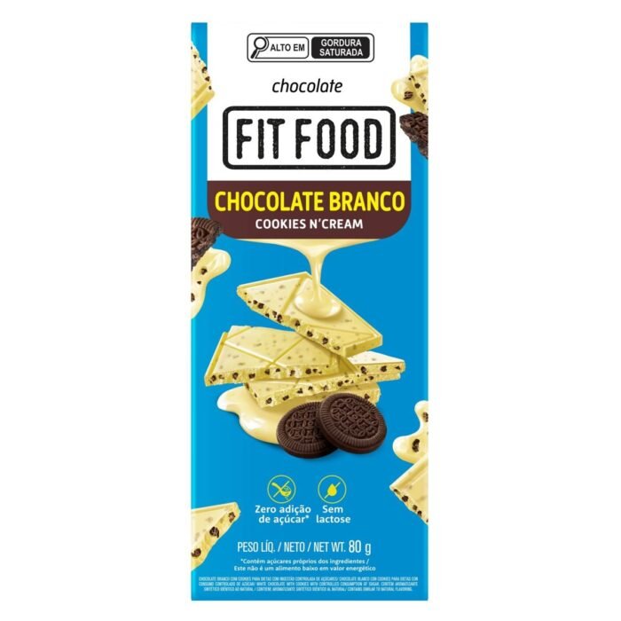 Chocolate Branco Cookies N´Cream 80G - Fit Food 80g